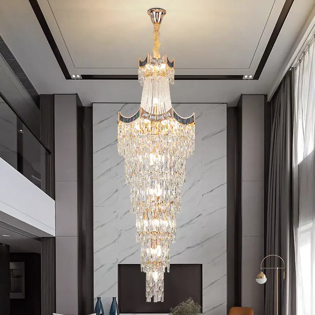 AM0557 — Light Luxury Stairwell Crystal Chandelier for Living Rooms