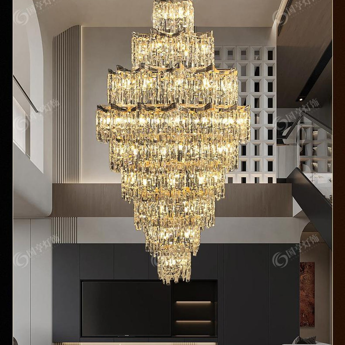 AM0474 — Light Luxury Spiral Staircase Crystal Chandelier for Living Rooms