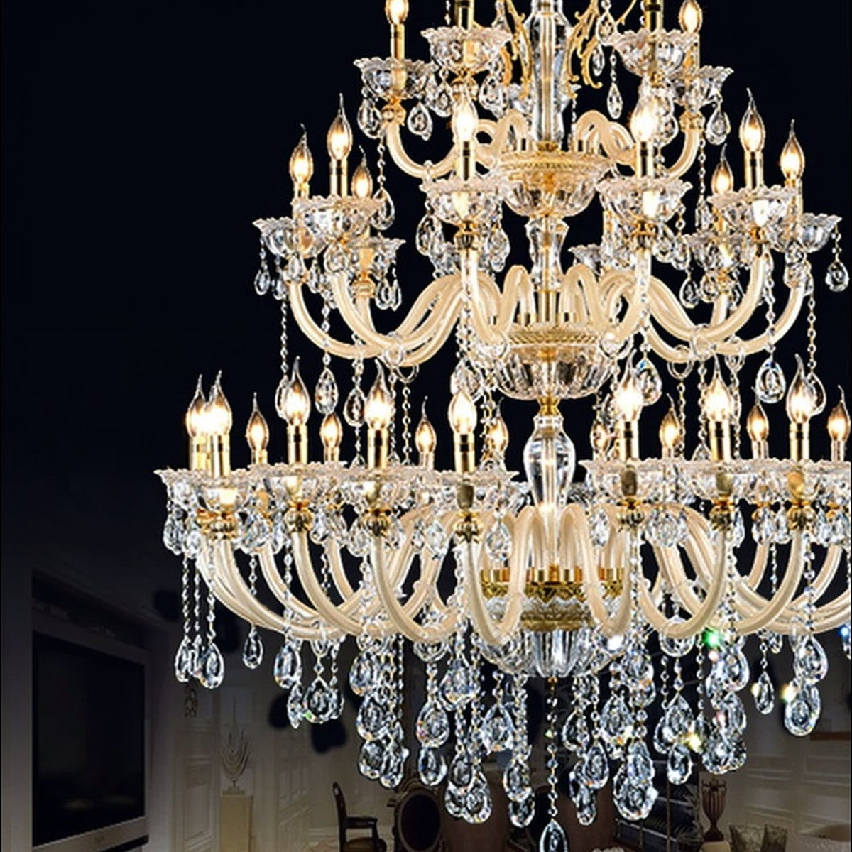 AM0861 — European Duplex Crystal Stainless Steel Chandelier for Studies