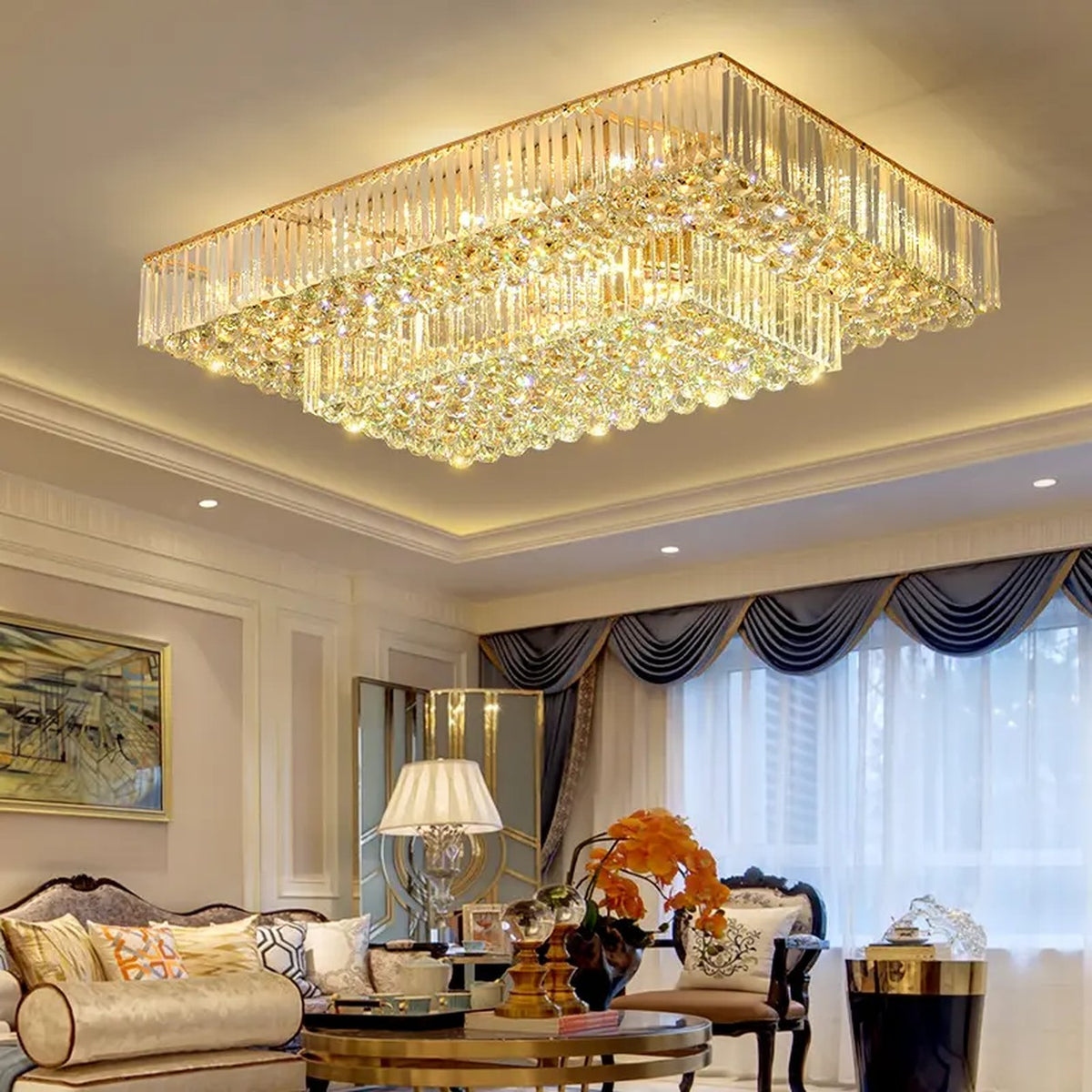 AM0505 — Grand Round Crystal Ceiling Light for Living Rooms