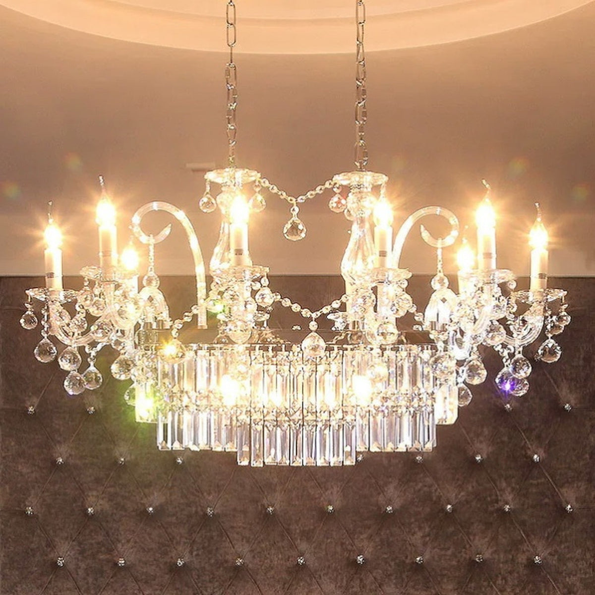 AM0769 — European Rectangular Crystal Chandelier for Dining Rooms & Entryways