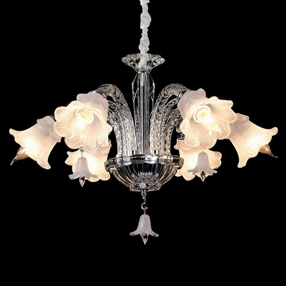 AM0841 — French Cream Crystal American Stainless Steel Chandelier for Living Rooms & Dining Rooms