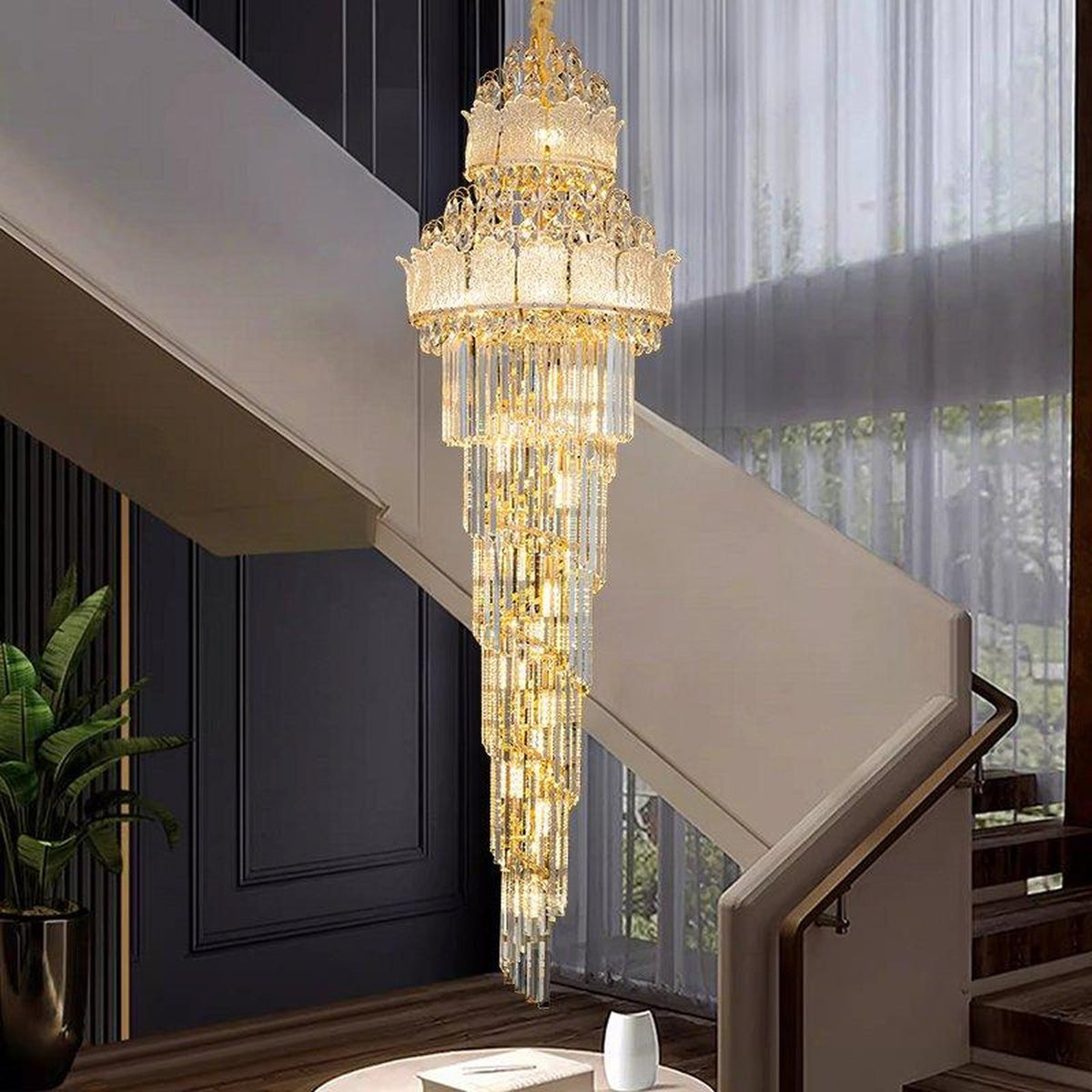 AM0658 — European Spiral Staircase Crystal Chandelier for Living Rooms