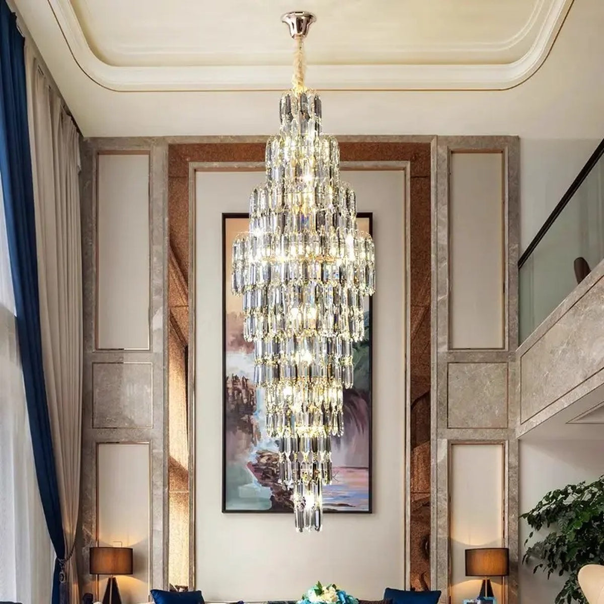 AM0701 — Minimalist Spiral Staircase Crystal Chandelier for Living Rooms