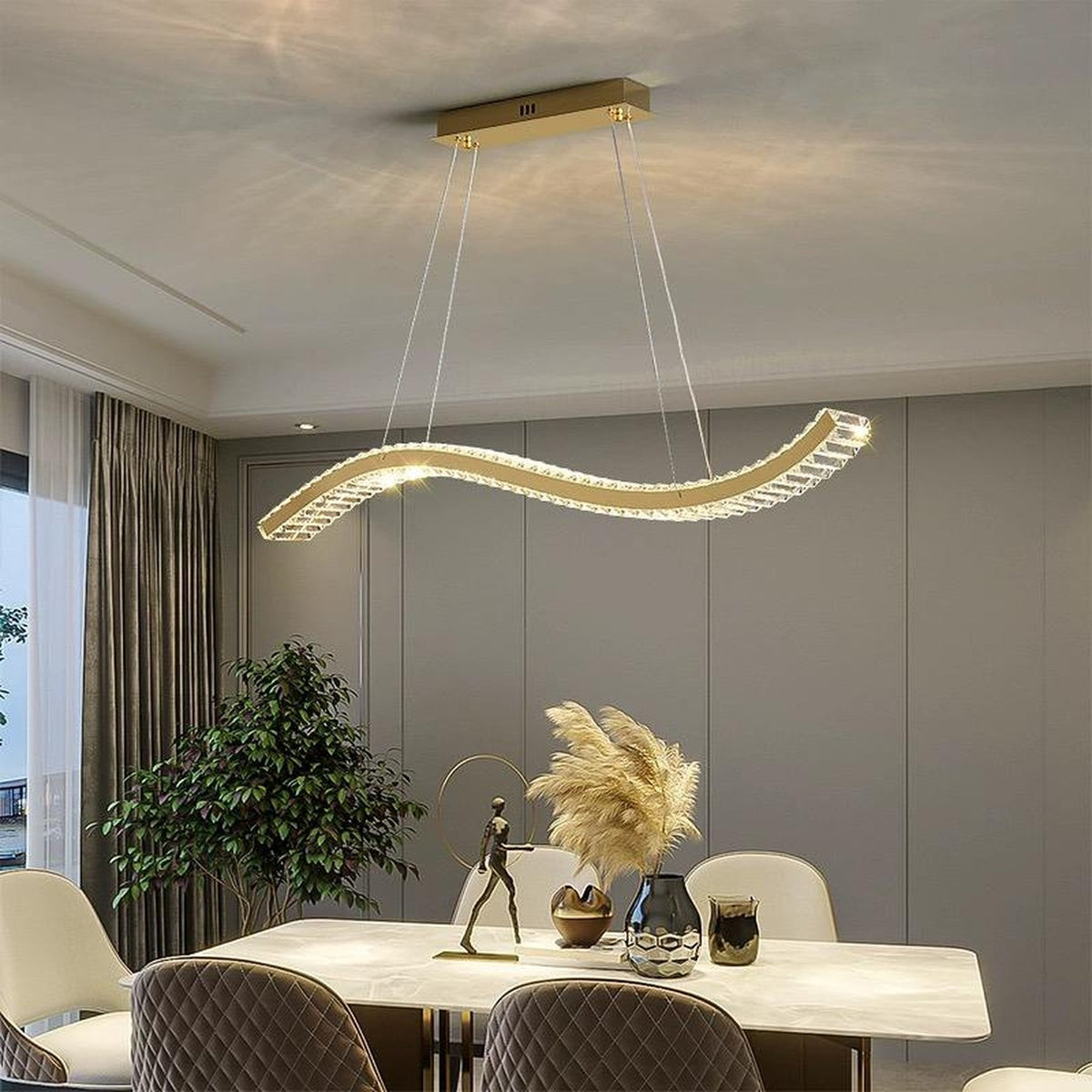 AM0531 — Postmodern Linear Crystal Chandelier for Dining Rooms
