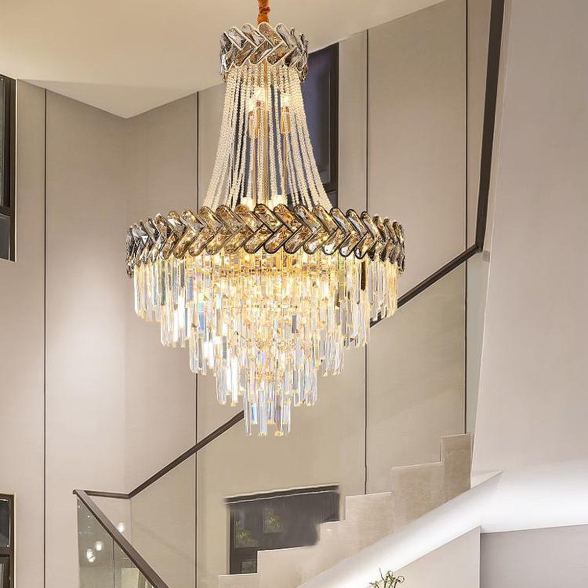 AM0696 — Light Luxury Stairwell Crystal Chandelier for Living Rooms