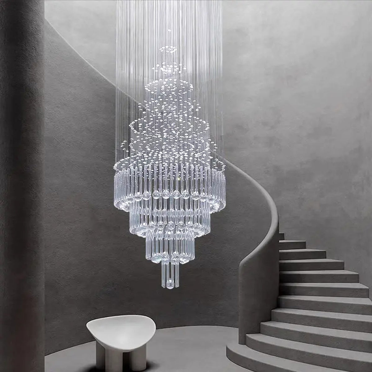 AM0483 — Modern Minimalist Stairwell Crystal Chandelier for Living Rooms