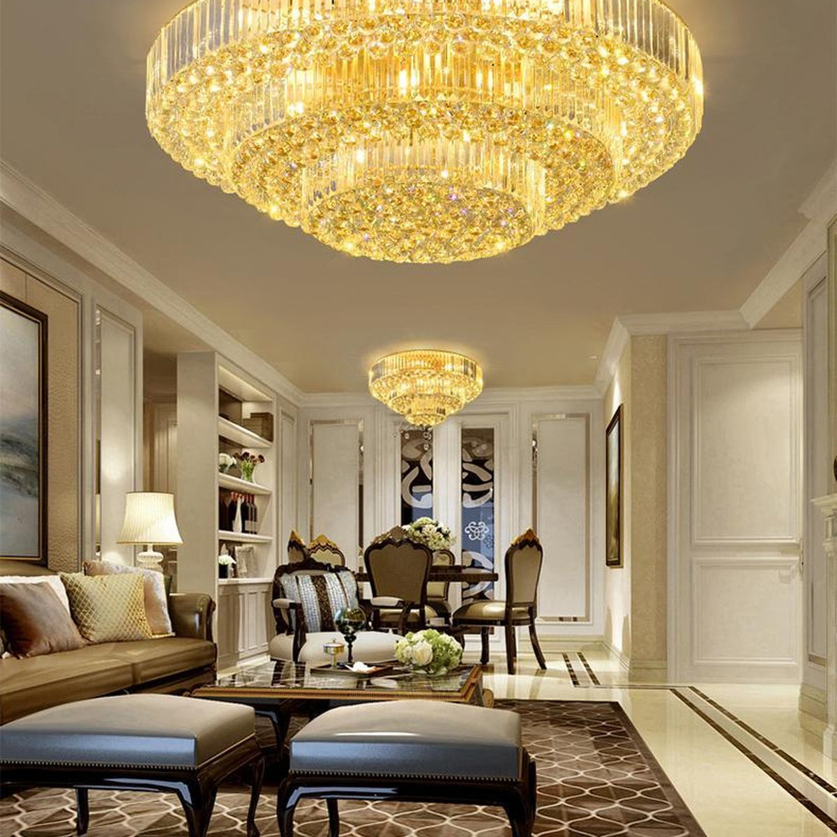 AM0505 — Grand Round Crystal Ceiling Light for Living Rooms