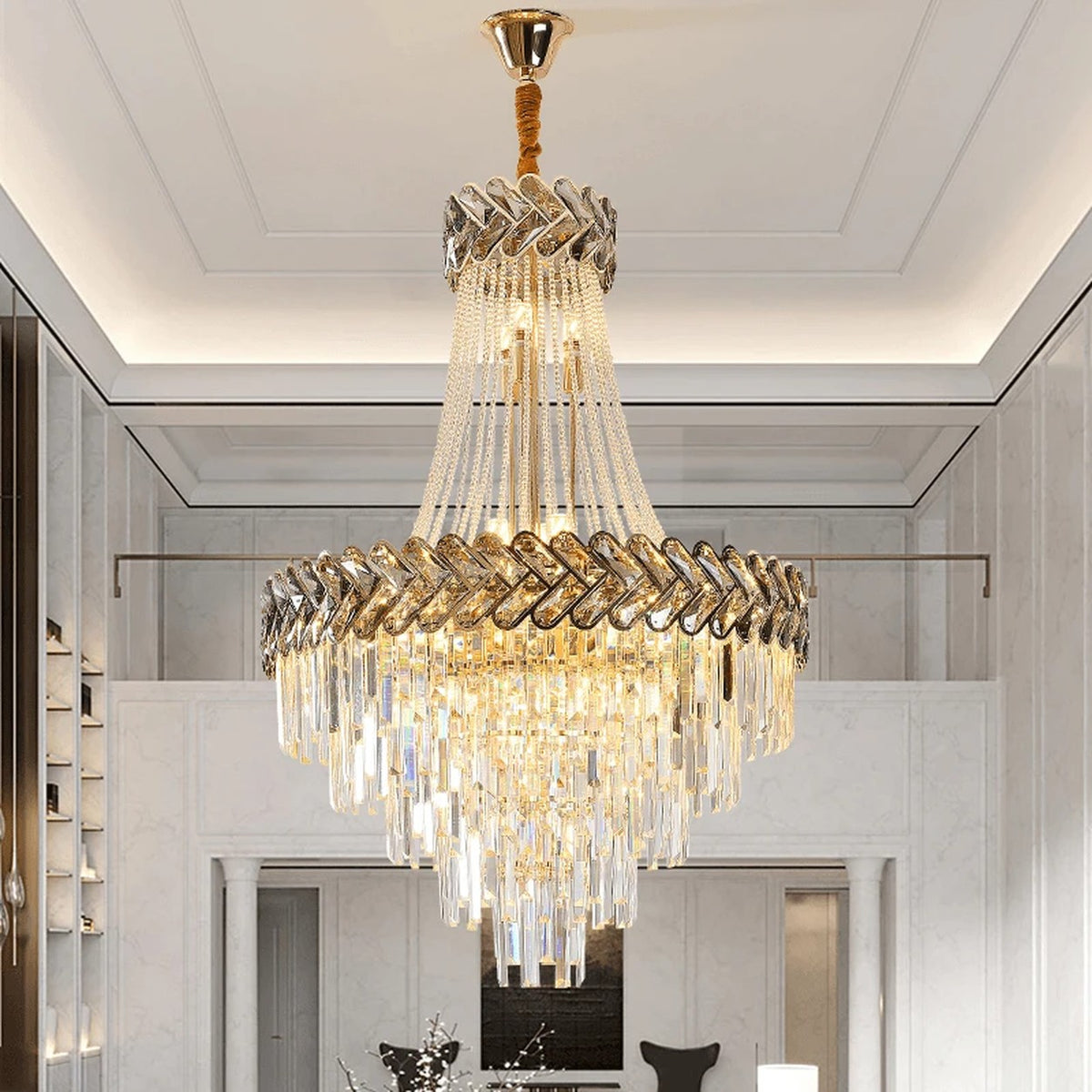 AM0696 — Light Luxury Stairwell Crystal Chandelier for Living Rooms