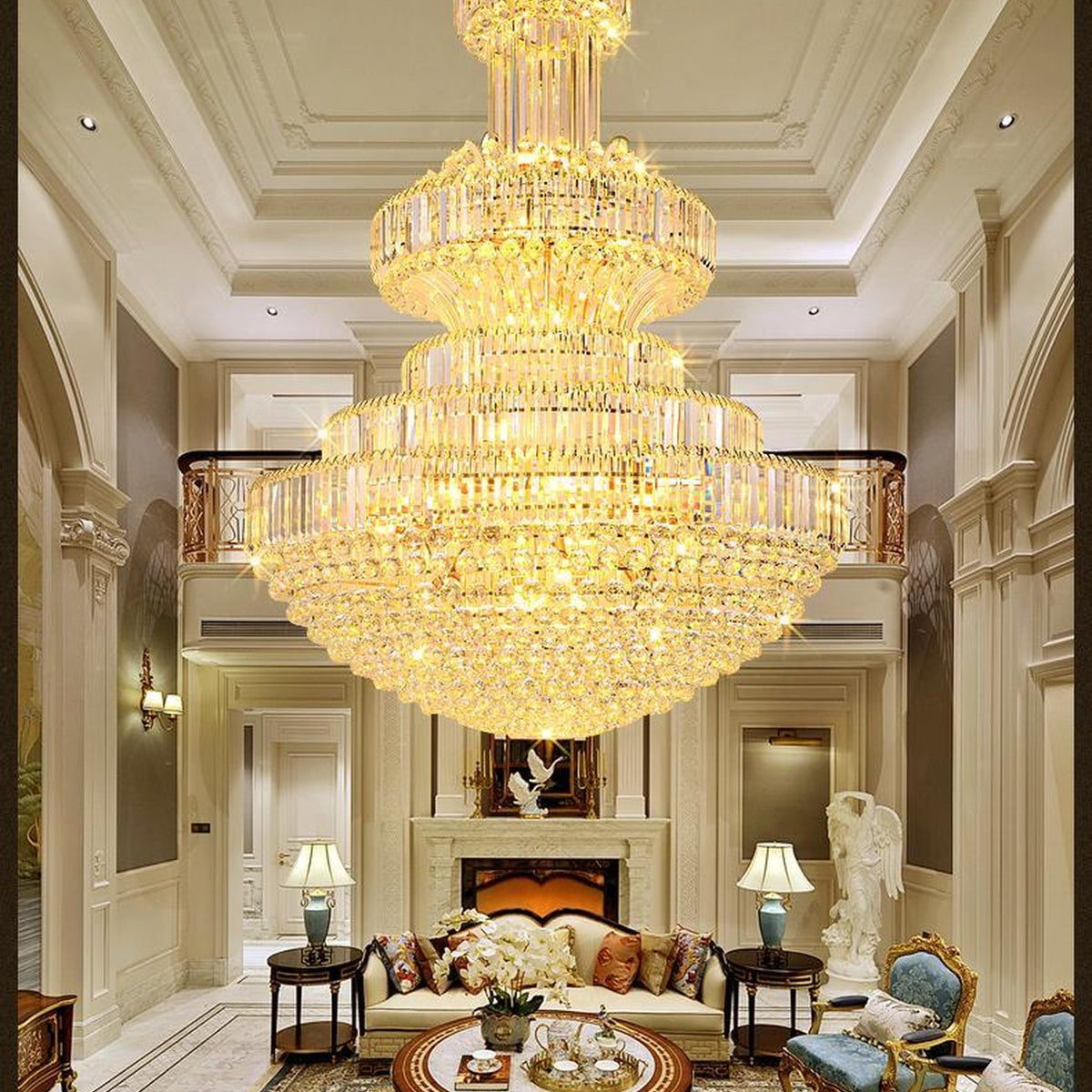 AM0477 — Light Luxury Stairwell Crystal Chandelier for Living Rooms