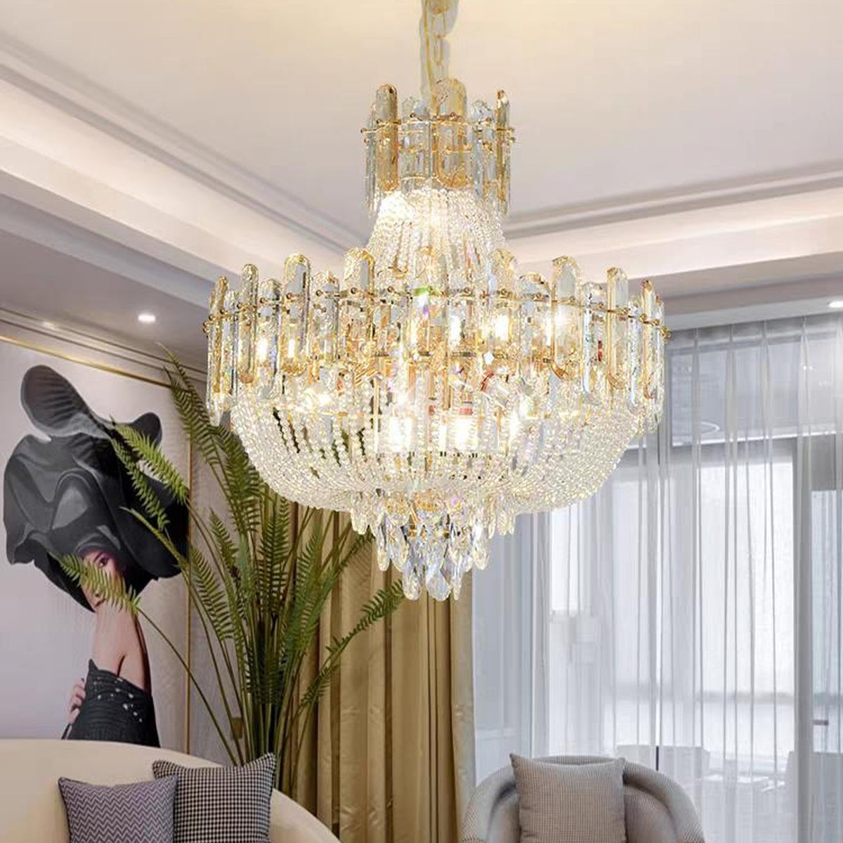 AM0597 — Light Luxury Stairwell Crystal Chandelier for Living Rooms