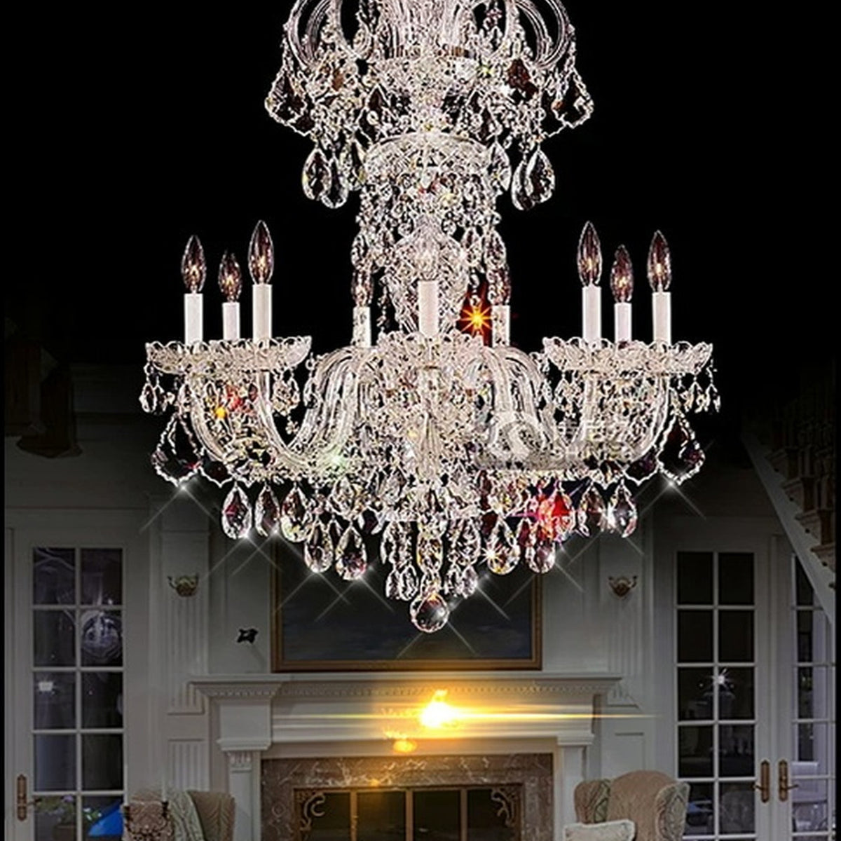 AM0734 — European Crystal Chandelier for Duplex Spaces & Stairwells