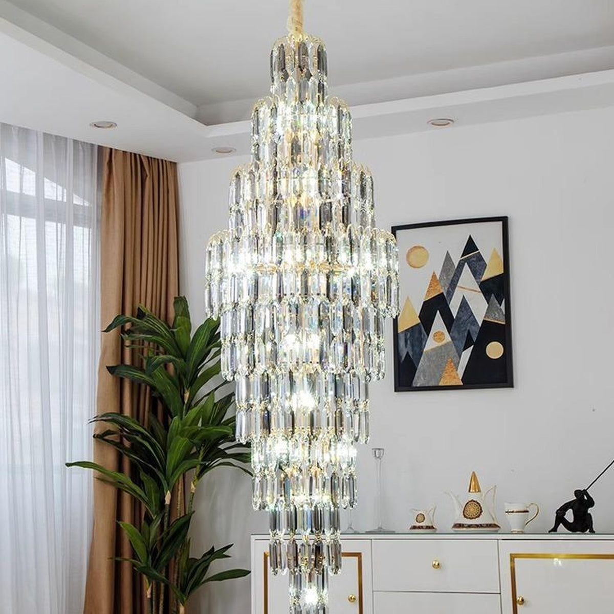 AM0701 — Minimalist Spiral Staircase Crystal Chandelier for Living Rooms