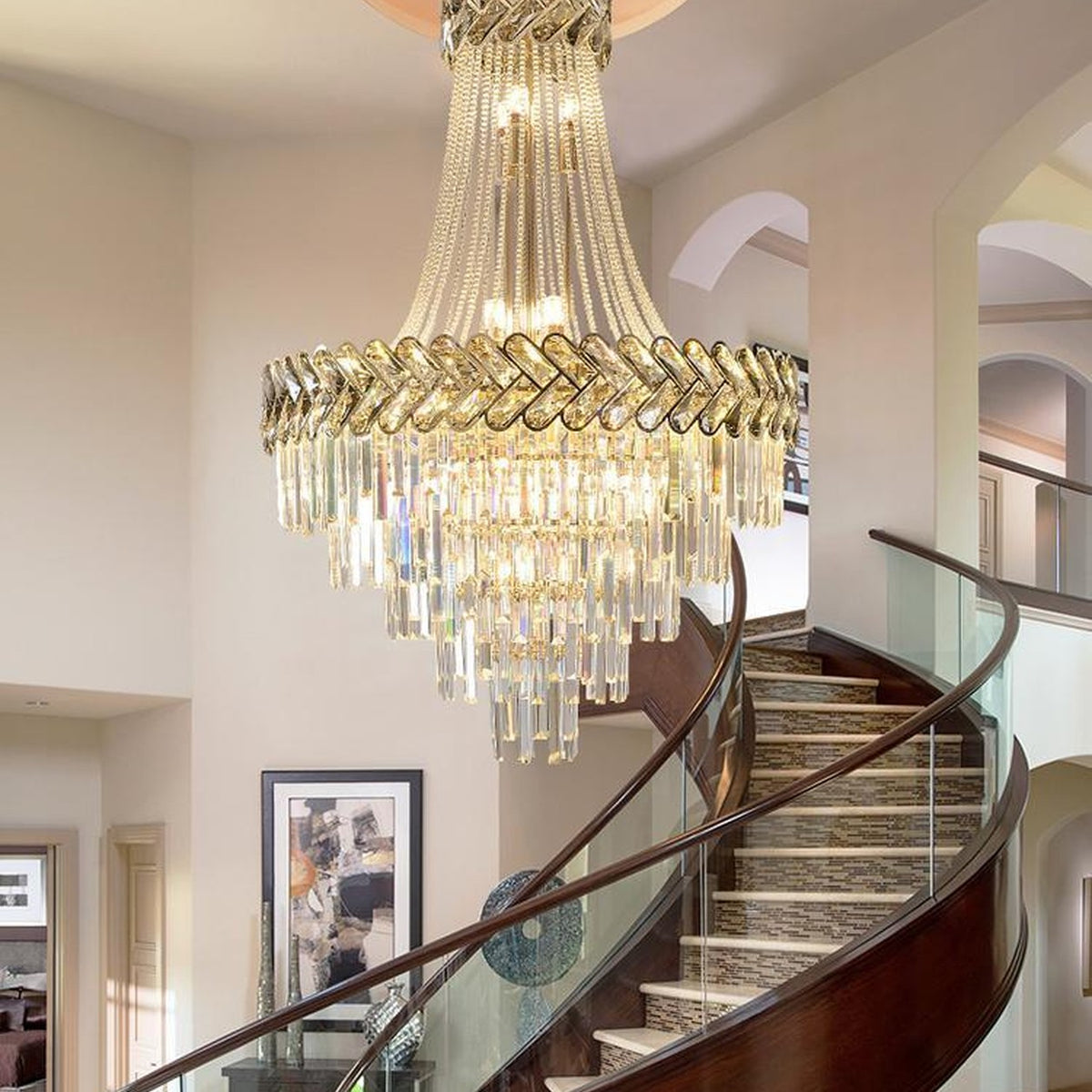 AM0696 — Light Luxury Stairwell Crystal Chandelier for Living Rooms