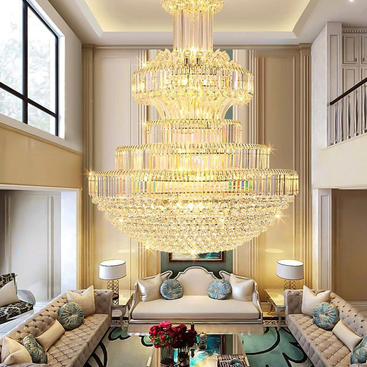 AM0477 — Light Luxury Stairwell Crystal Chandelier for Living Rooms