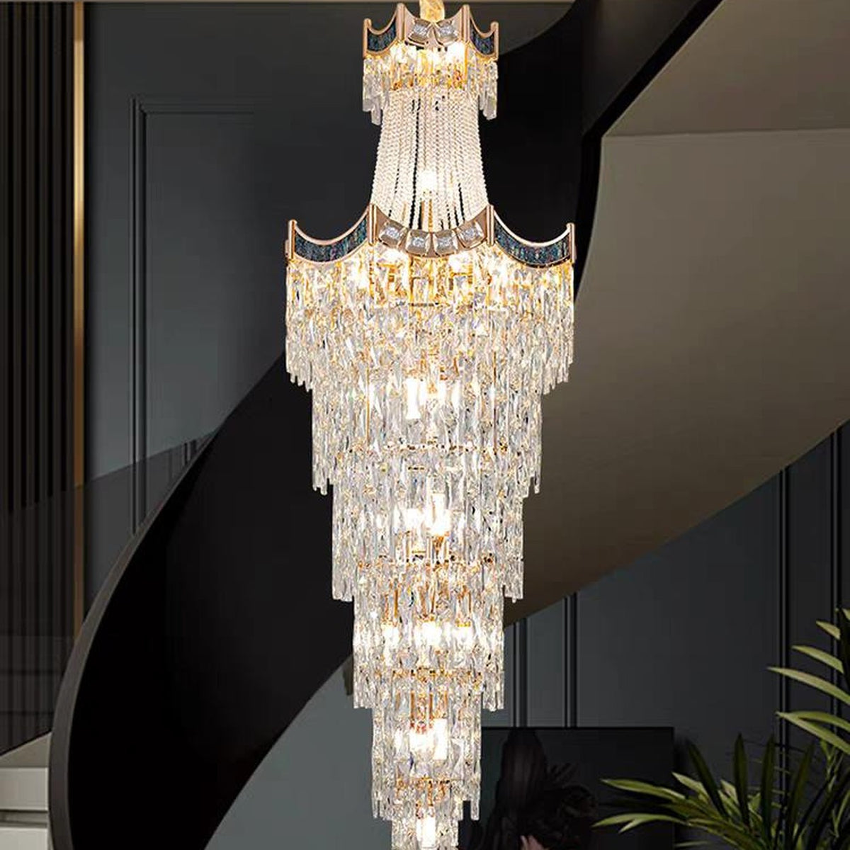 AM0557 — Light Luxury Stairwell Crystal Chandelier for Living Rooms