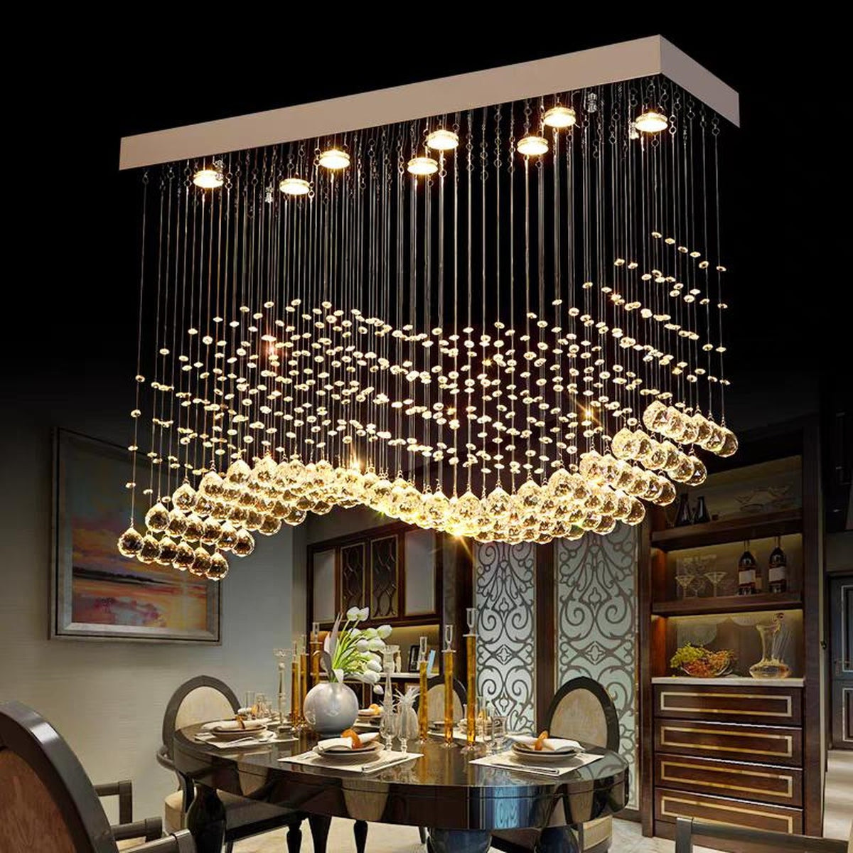 AM0675 — Light Luxury Linear Crystal Chandelier for Dining Rooms