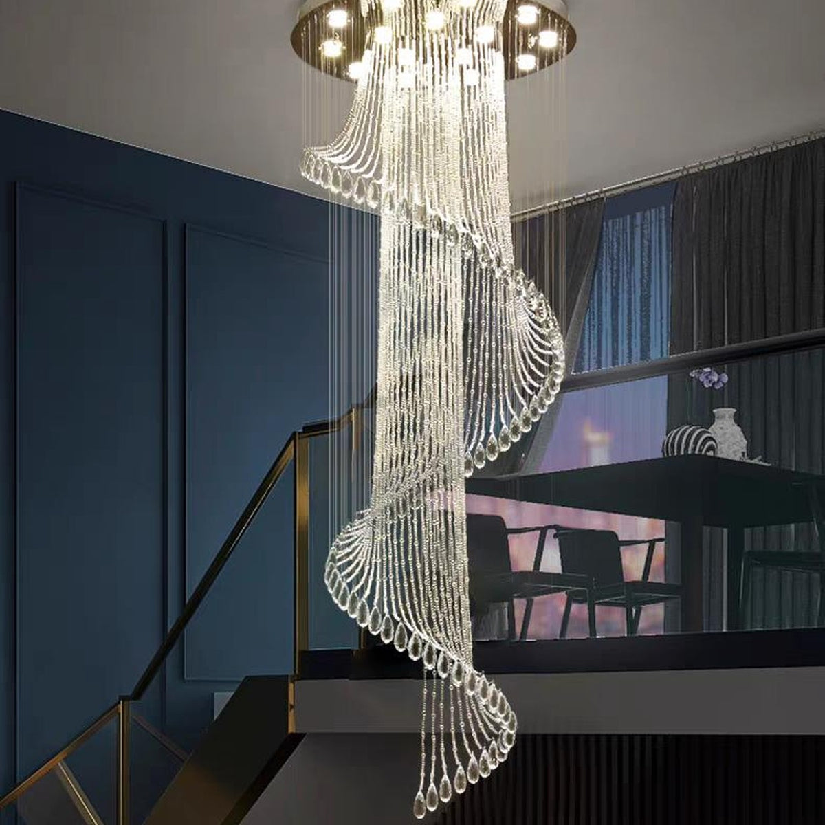 AM0500 — Light Luxury Stairwell Crystal Chandelier for Living Rooms
