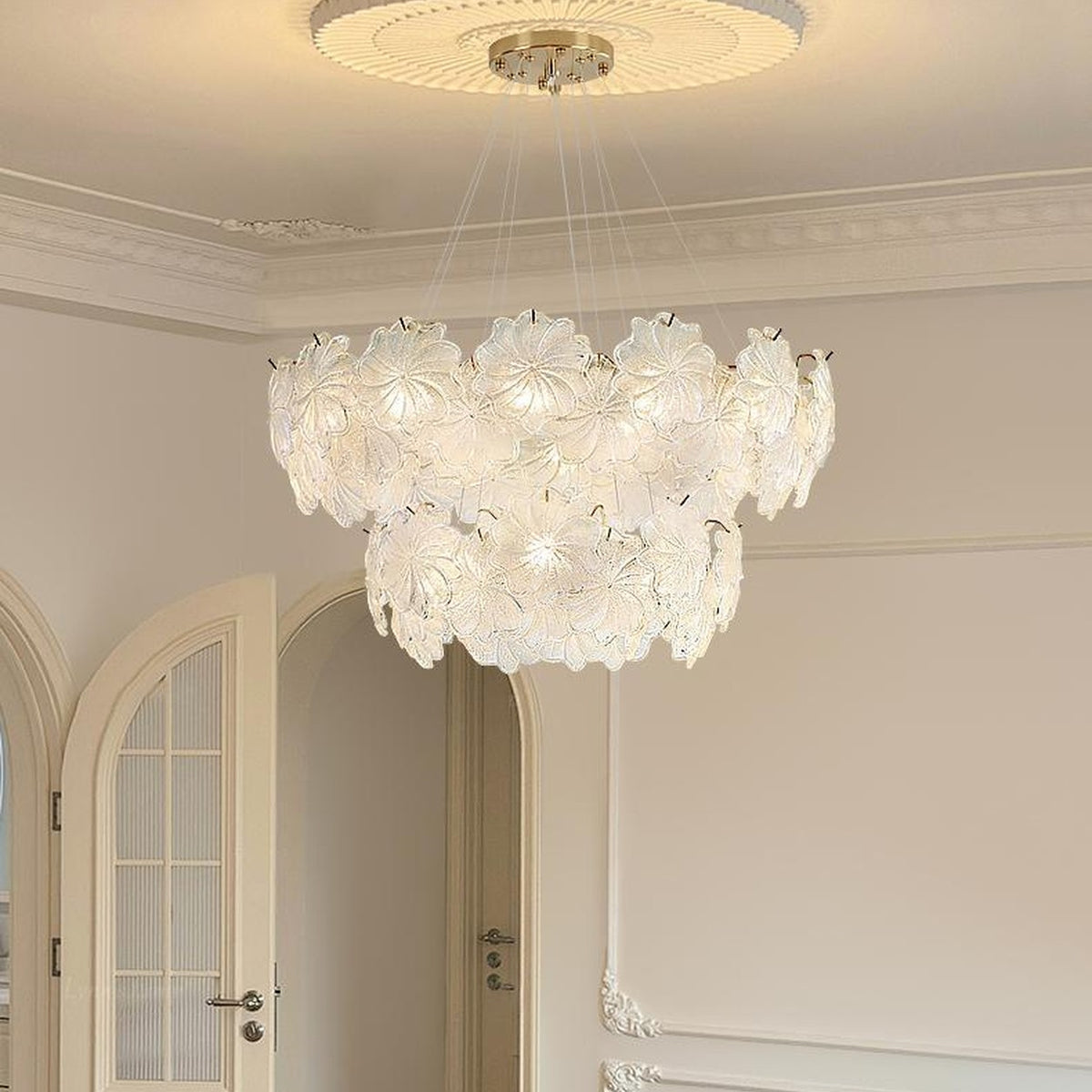 AM0568 — French Floral Glass Chandelier for Living Rooms