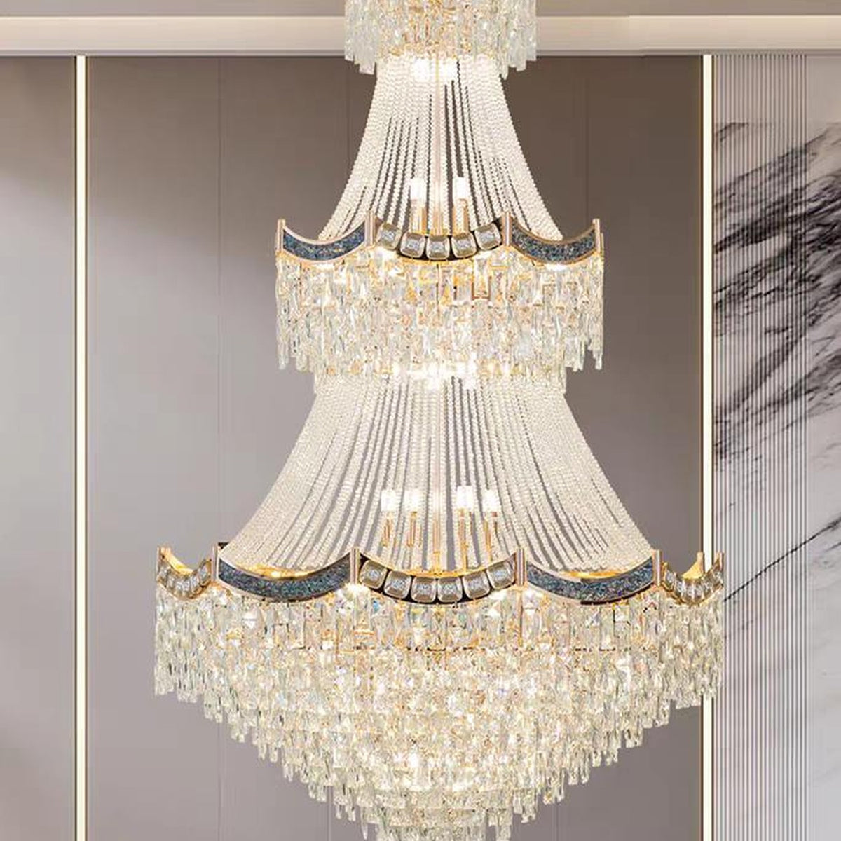 AM0642 — Light Luxury Spiral Staircase Crystal Chandelier for Living Rooms