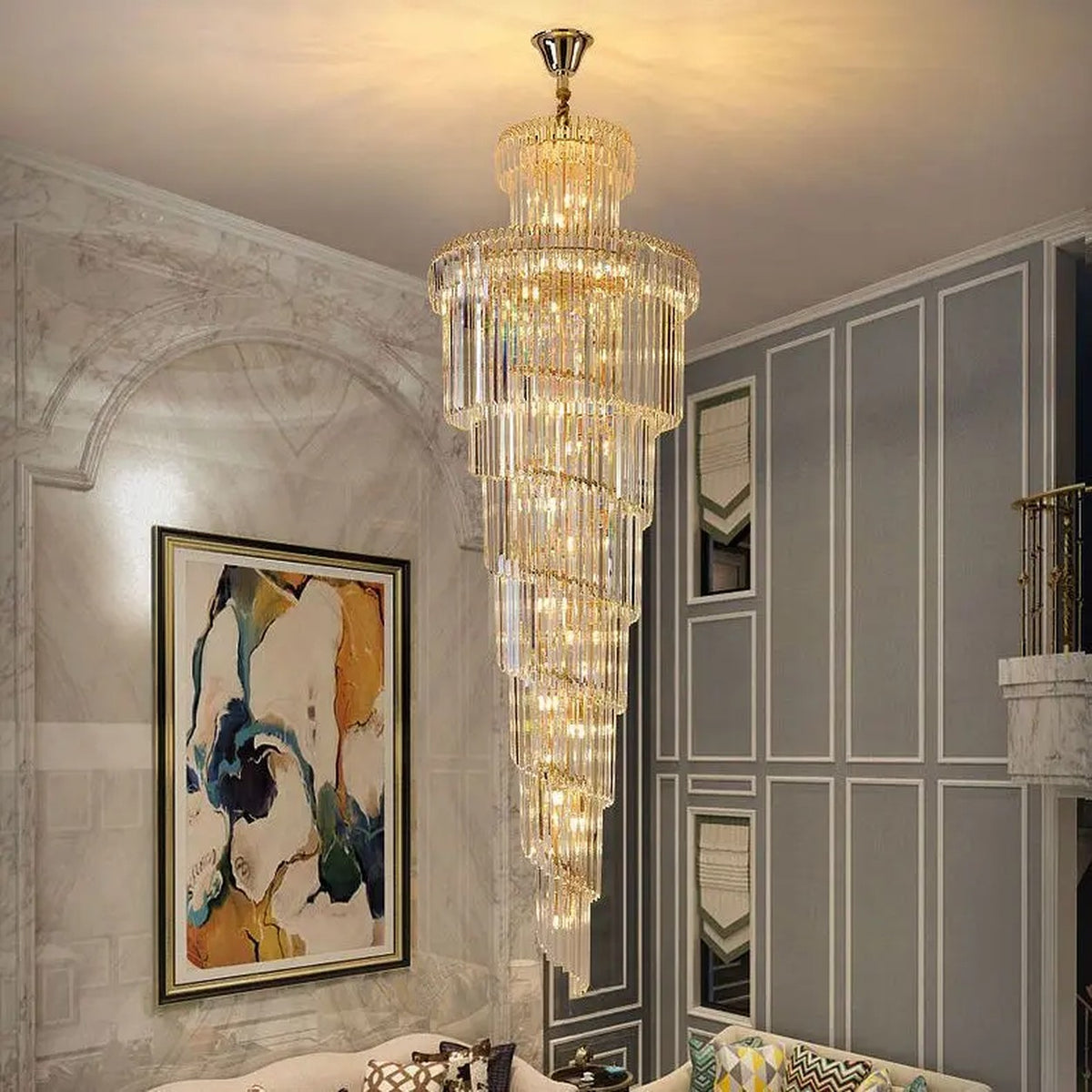 AM0636 — Minimalist Spiral Staircase Crystal Chandelier for Living Rooms