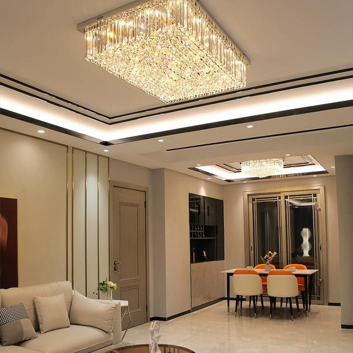 AM0518 — Light Luxury Square Crystal Ceiling Light for Living Rooms
