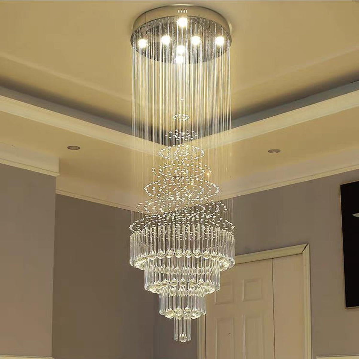 AM0483 — Modern Minimalist Stairwell Crystal Chandelier for Living Rooms