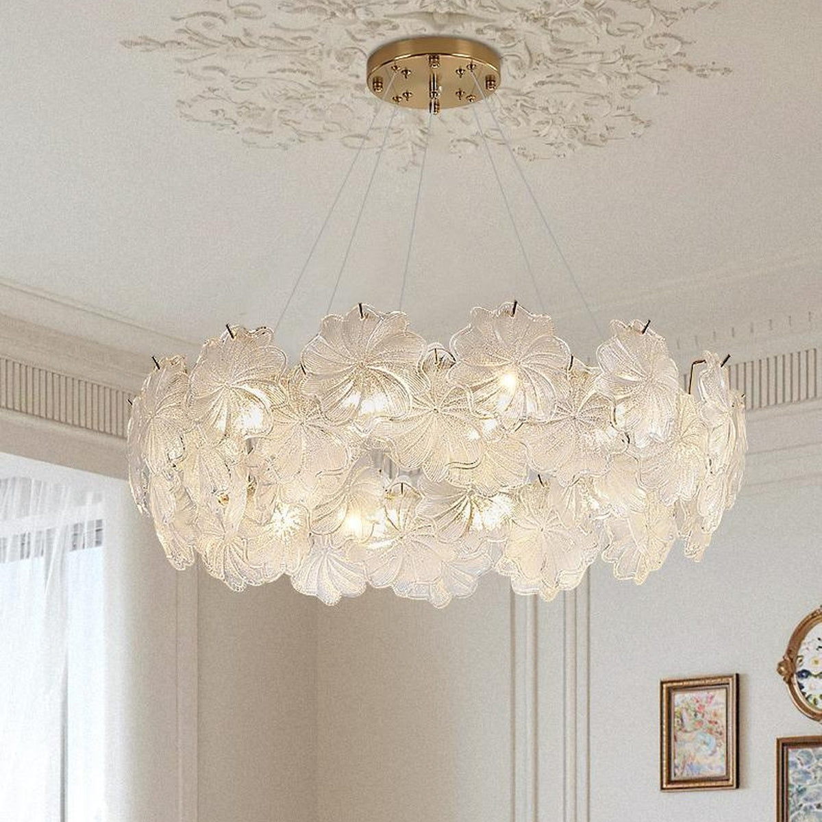 AM0568 — French Floral Glass Chandelier for Living Rooms
