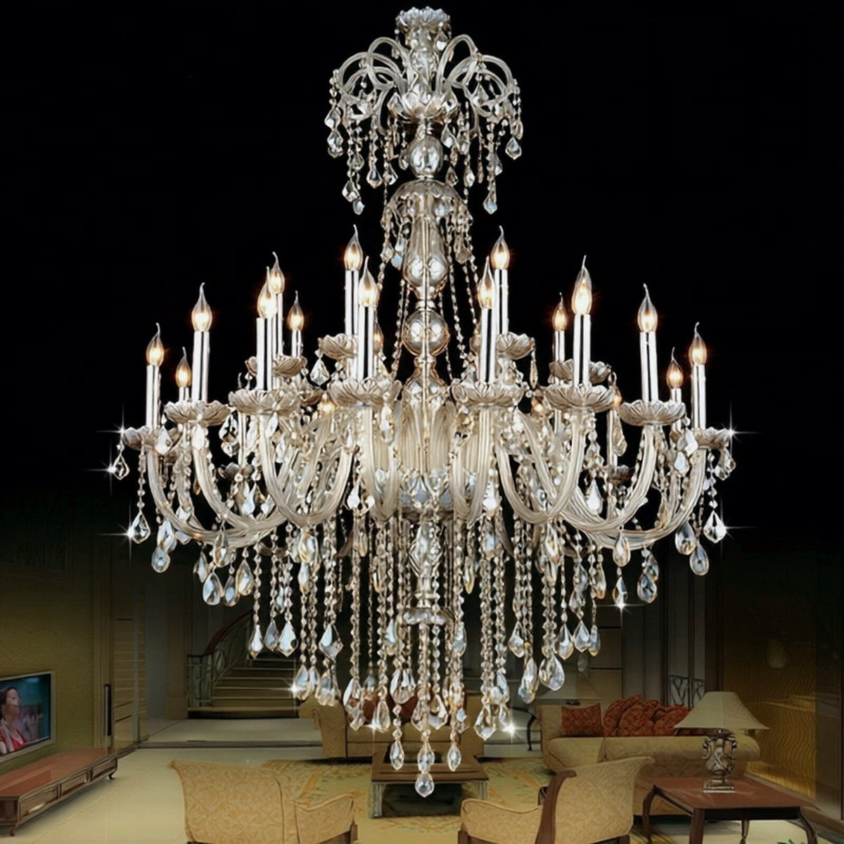 AM0780 — European Crystal Chandelier for Duplex Spaces & Stairwells