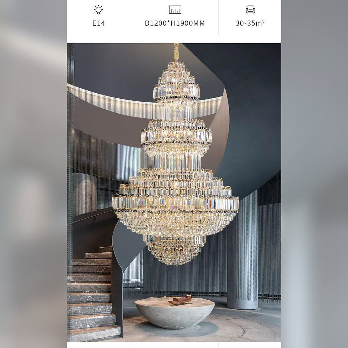 AM0627 — Light Luxury Spiral Staircase Crystal Chandelier for Living Rooms