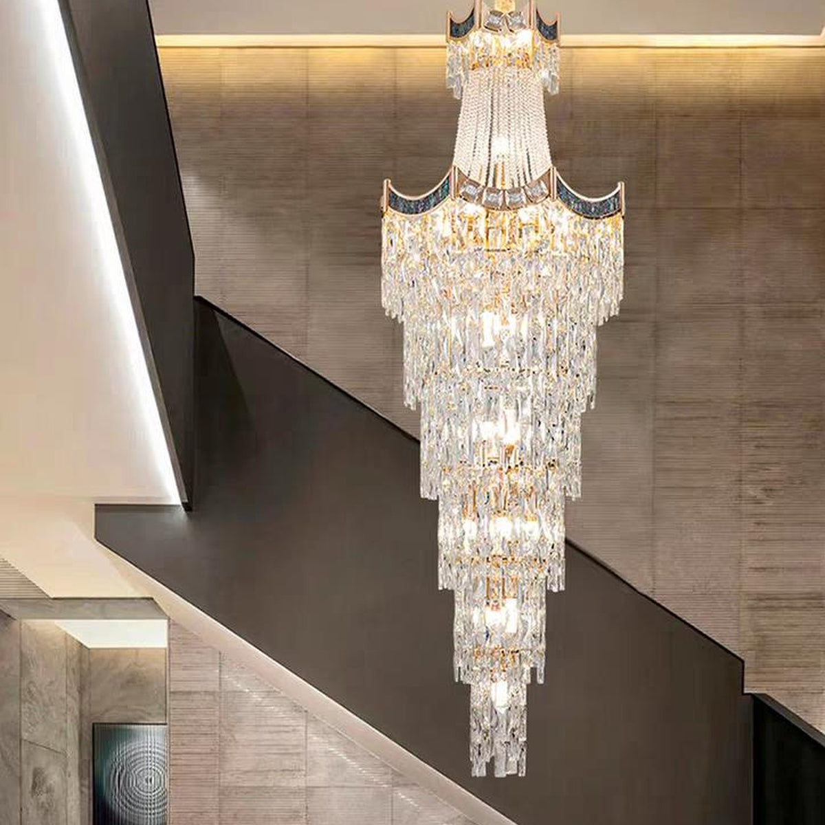 AM0557 — Light Luxury Stairwell Crystal Chandelier for Living Rooms