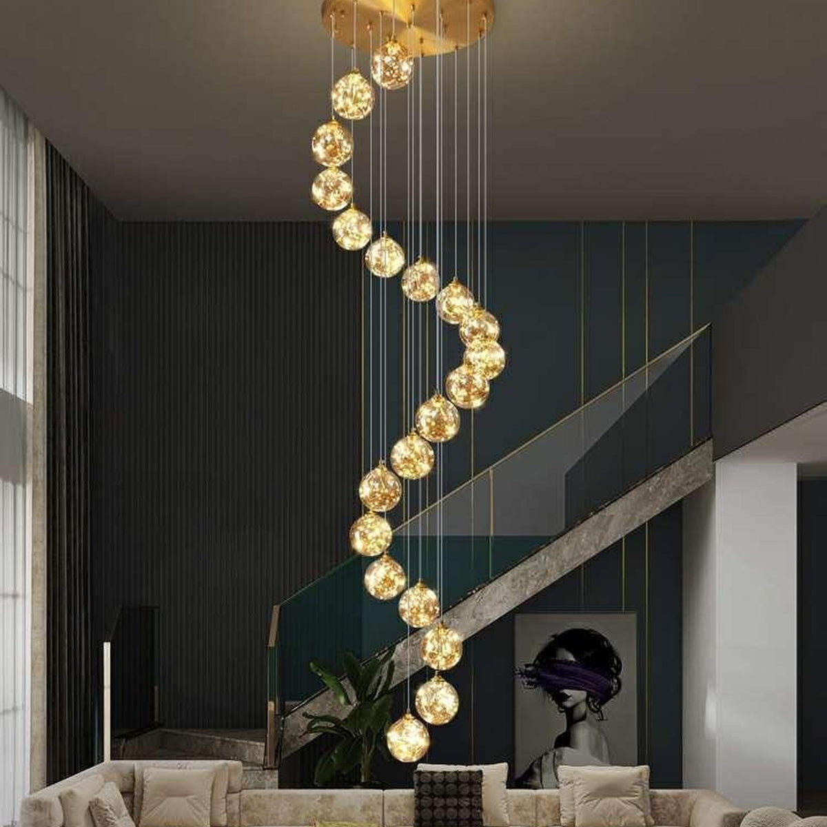 AM0576 — Modern Minimalist Stairwell Chandelier for Living Rooms