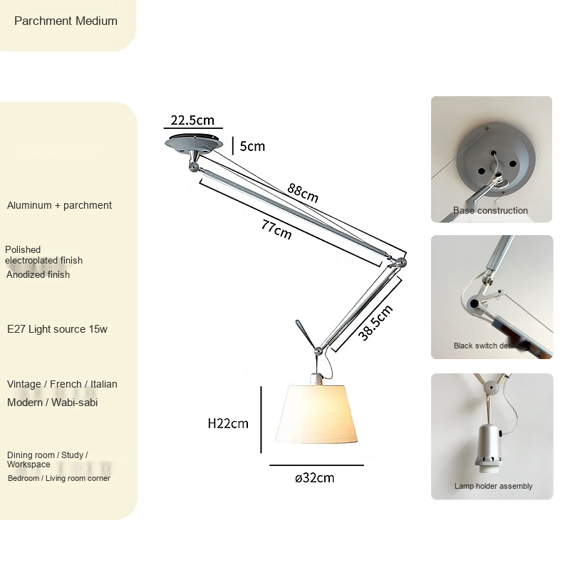 Adjustable Swing-Arm Parchment Pendant — AM0133, view 6