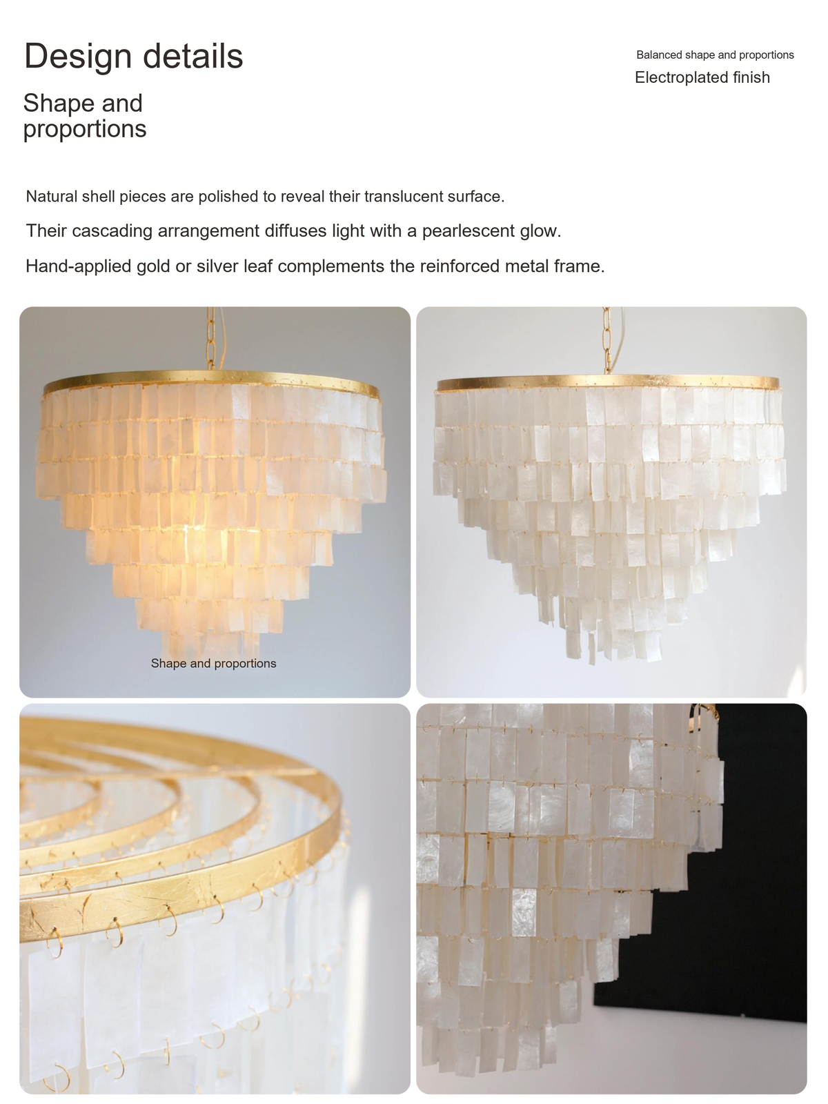Silver Leaf Shell Pendant Light — AM0158, view 4