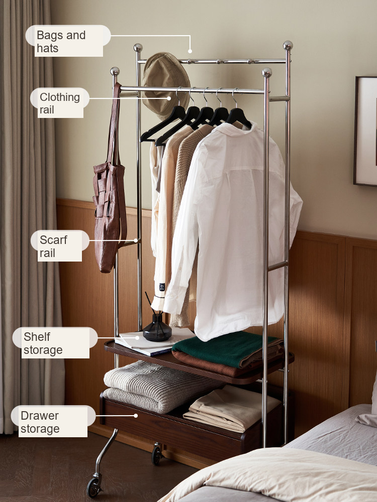 Stainless Steel Clothes Rack with Storage — AMF0036, view 3