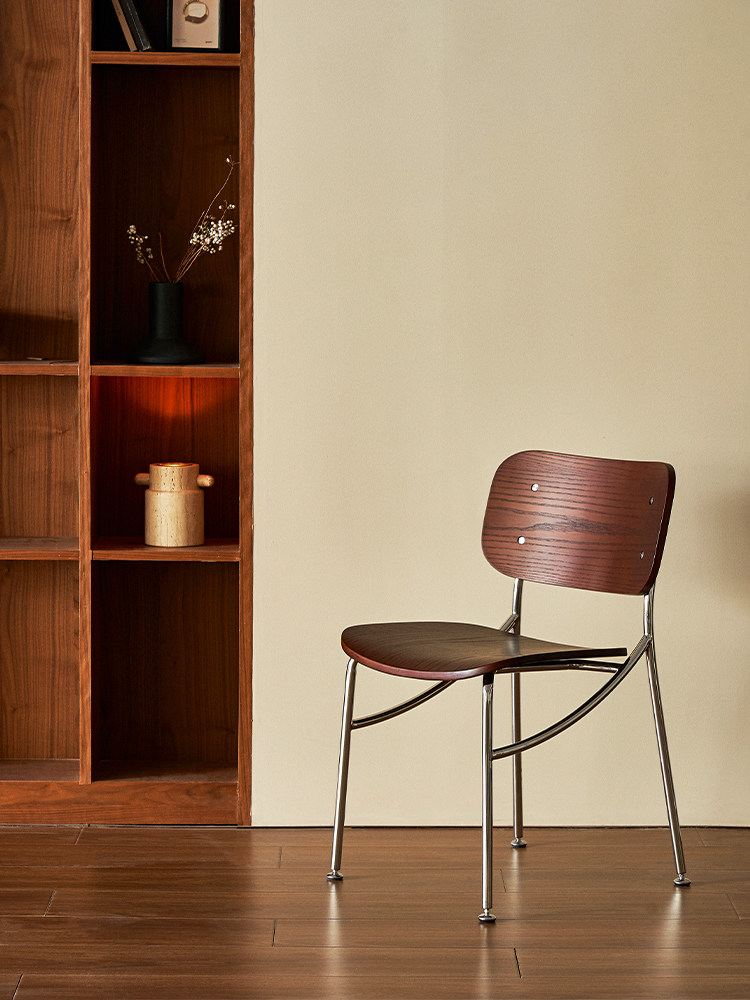 Wood and Stainless Steel Dining Chair — AMF0060, view 3