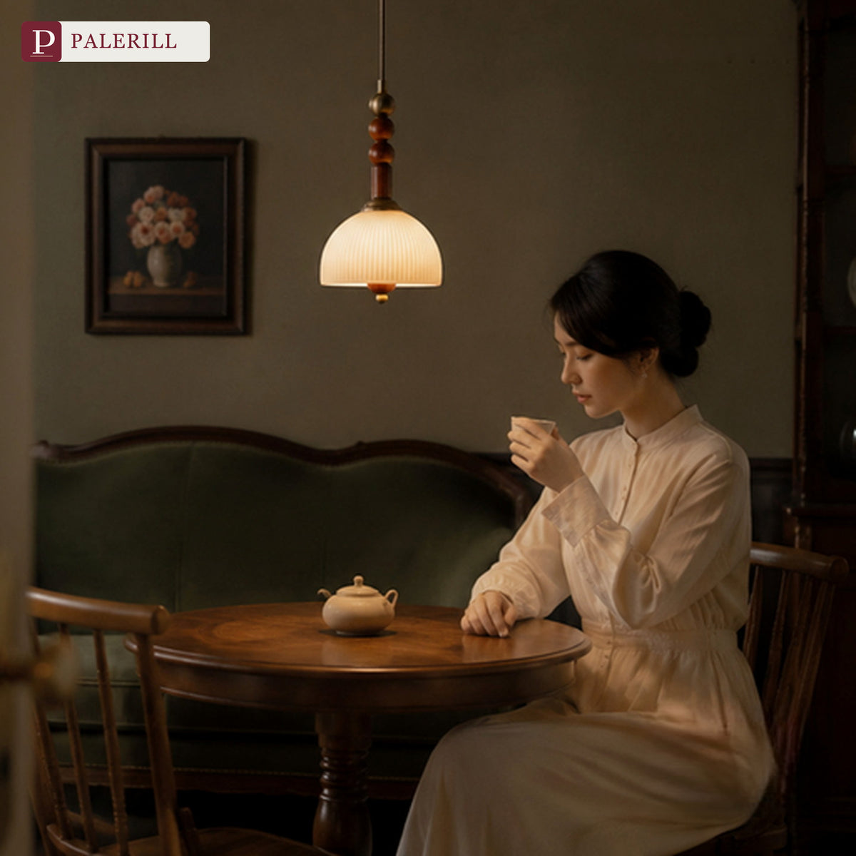 PALERILL | French Vintage Flying Saucer Wood Pendant Light