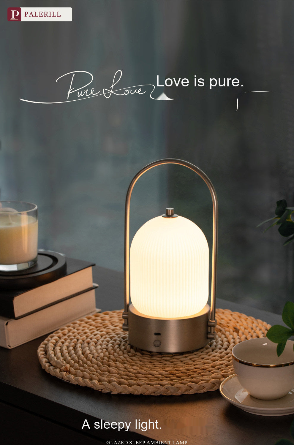 PALERILL | Glazed Glass Portable Table Lamp with Motion Sensor & Touch Dimming