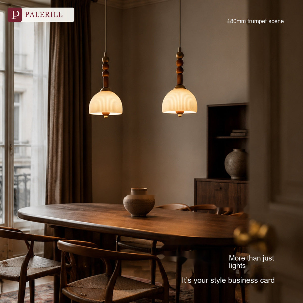PALERILL | French Vintage Flying Saucer Wood Pendant Light