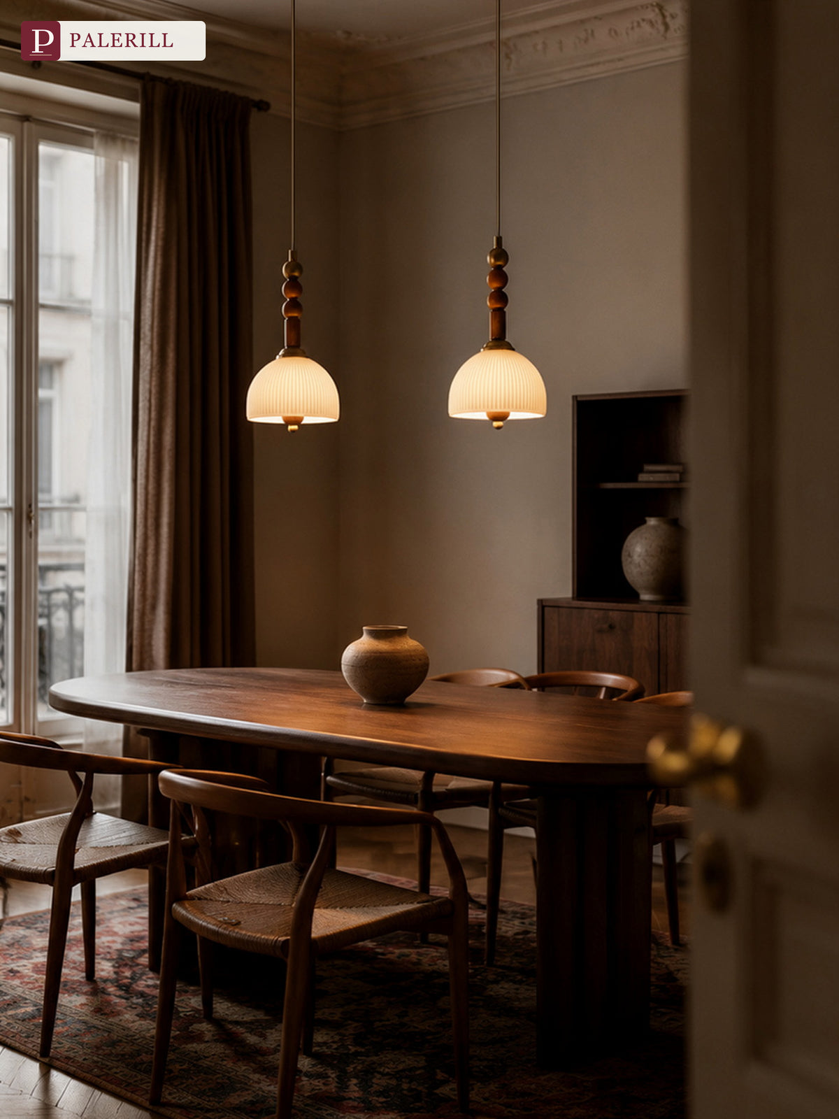 PALERILL | French Vintage Flying Saucer Wood Pendant Light