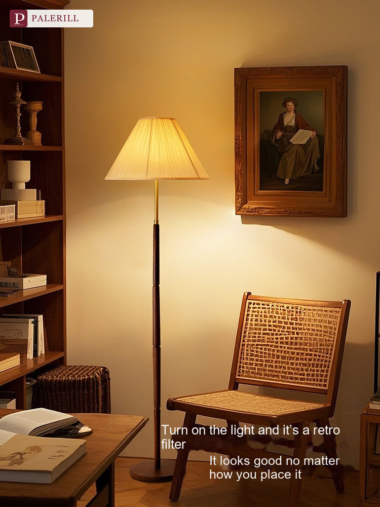PALERILL | Mid-Century Pleated Walnut Floor Lamp