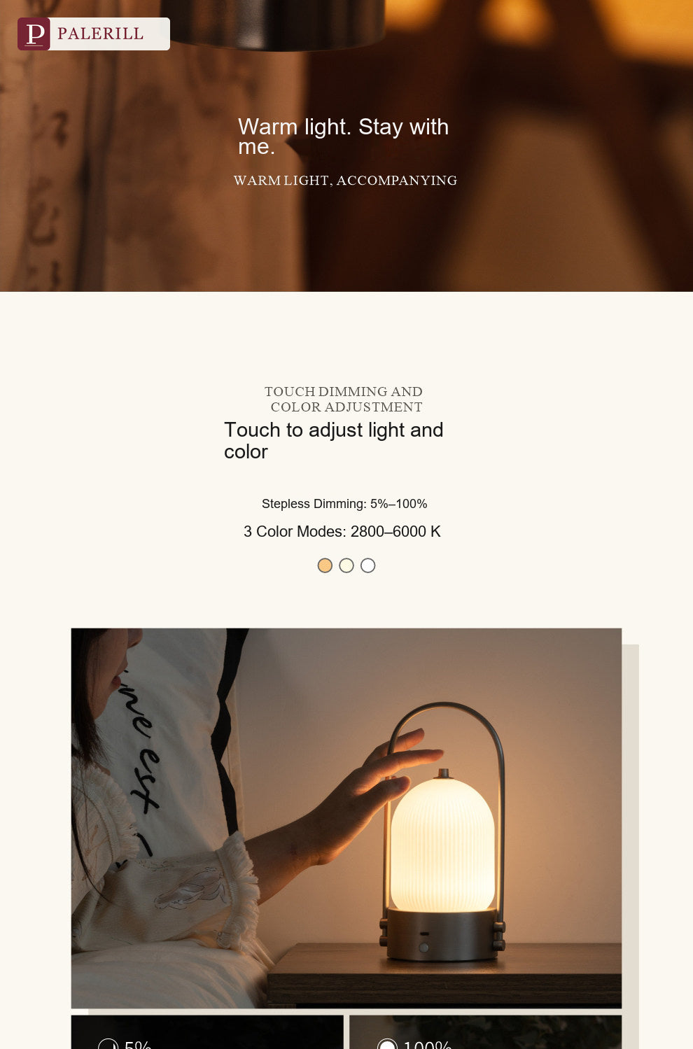 PALERILL | Glazed Glass Portable Table Lamp with Motion Sensor & Touch Dimming