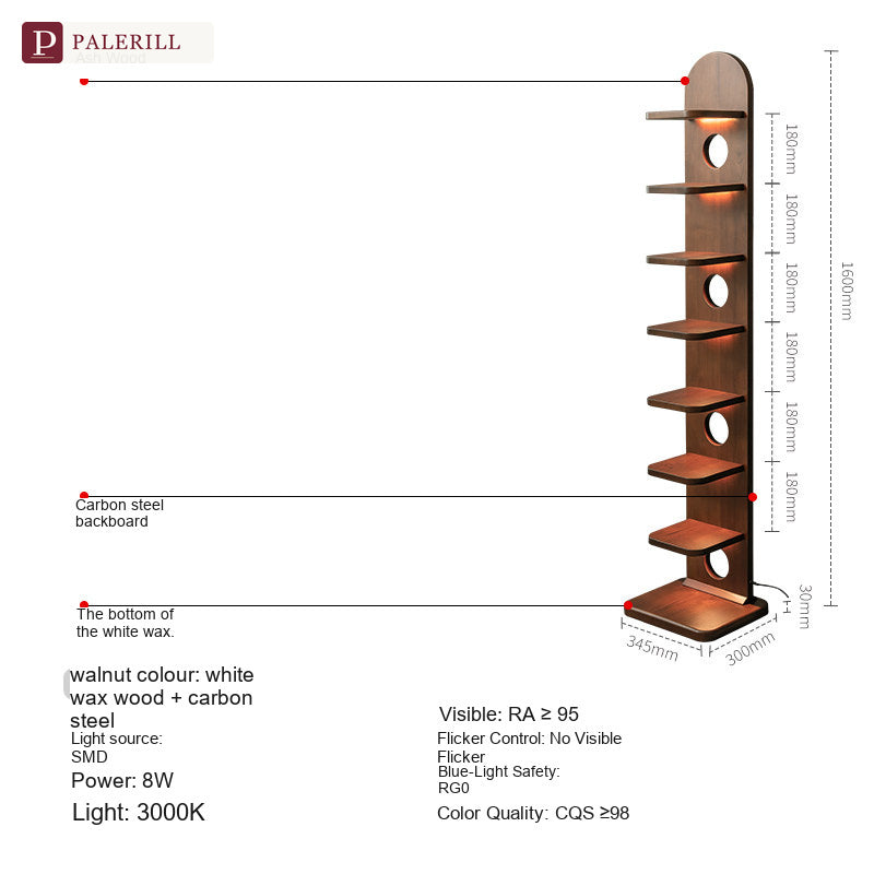 PALERILL | Vintage Solid Wood Bookshelf Floor Lamp