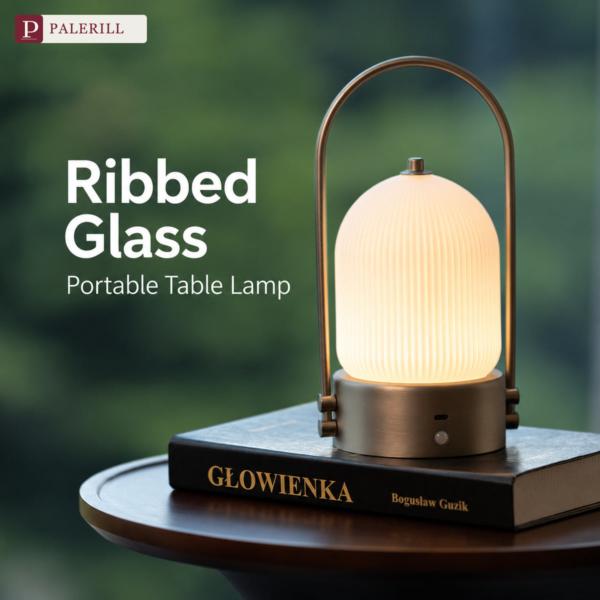 PALERILL | Glazed Glass Portable Table Lamp with Motion Sensor & Touch Dimming