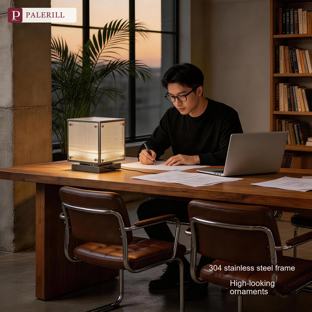 PALERILL | Glass Cube Table Lamp with 3-Color Ambient Light