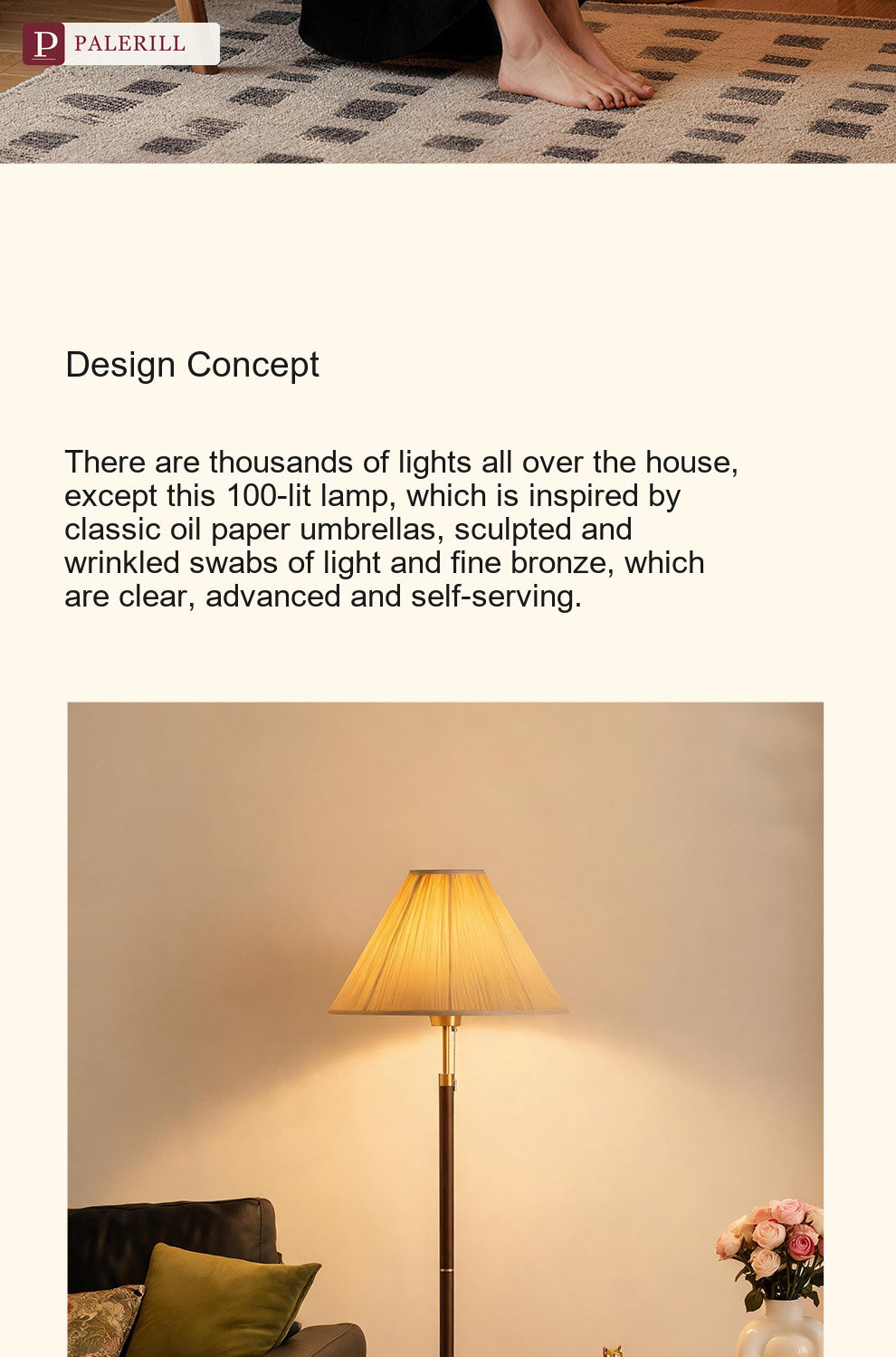 PALERILL | Mid-Century Full Brass Floor Lamp