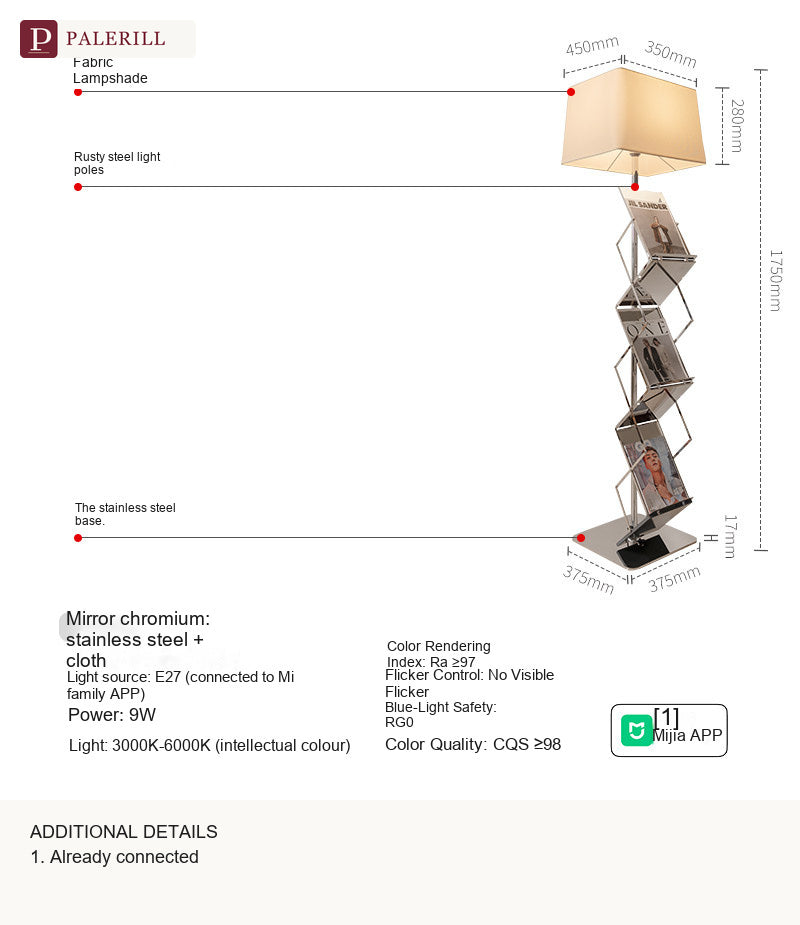 PALERILL | Vertical Bookshelf Floor Lamp, Bauhaus Style
