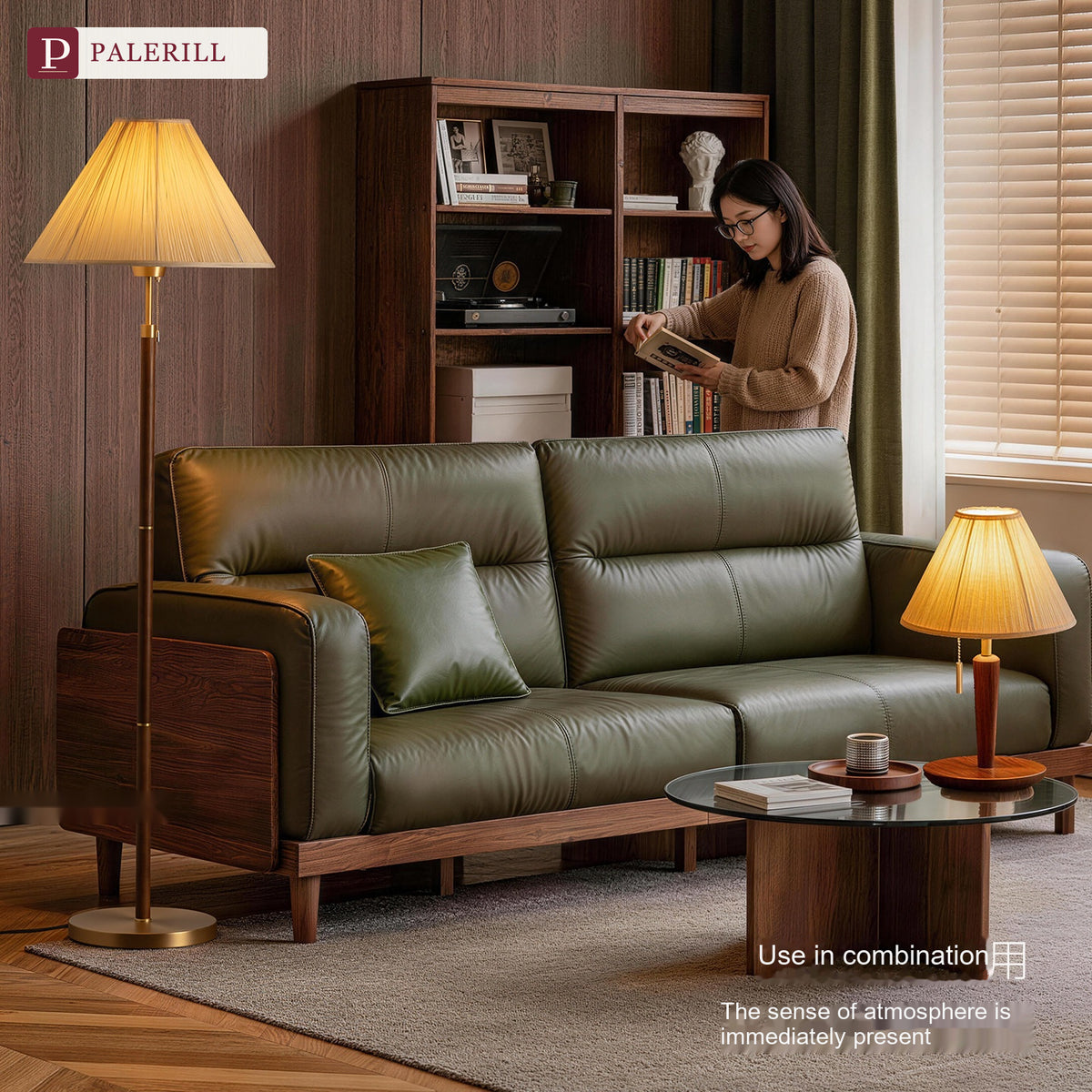 PALERILL | Mid-Century Pleated Walnut Floor Lamp