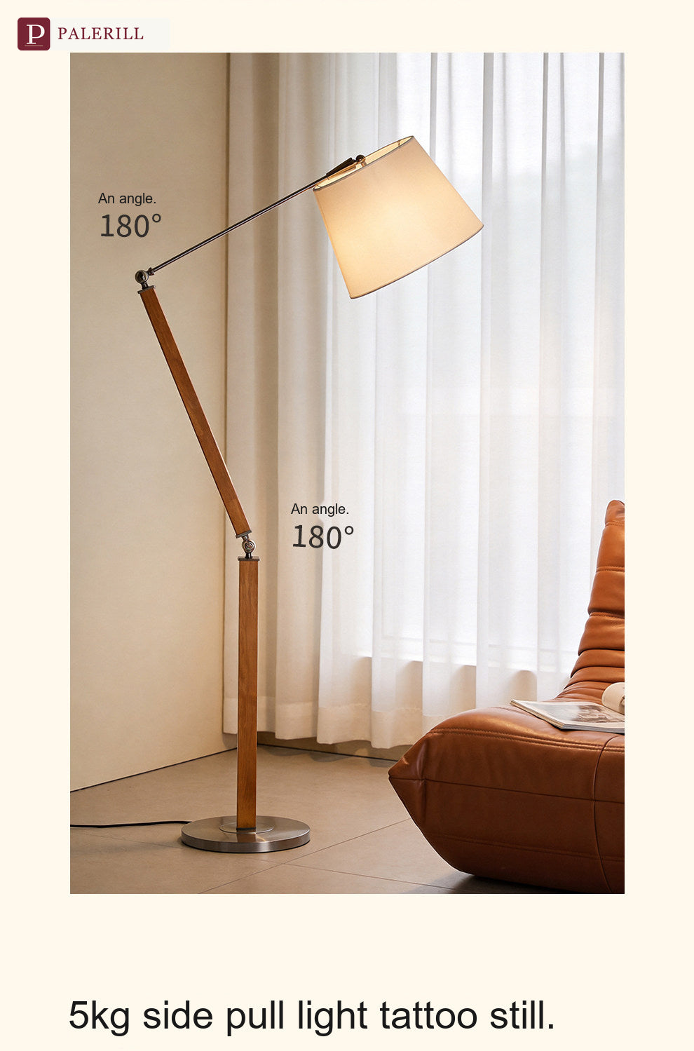 PALERILL | Mid-Century Solid Wood Swing-Arm Floor Lamp