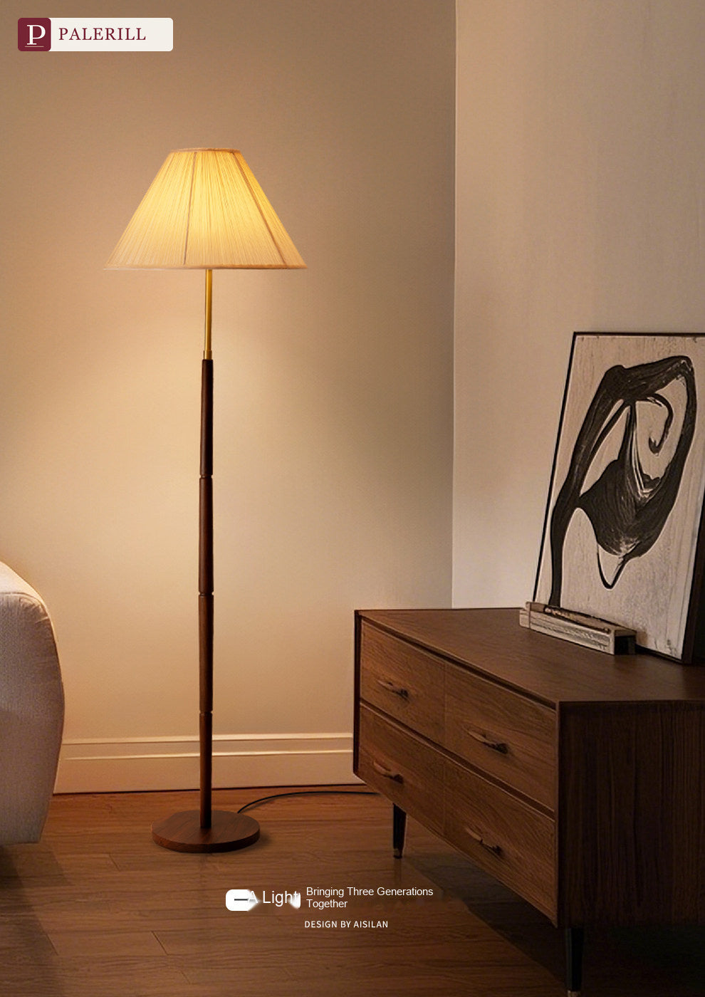 PALERILL | French Vintage Pleated Table Lamp in Walnut